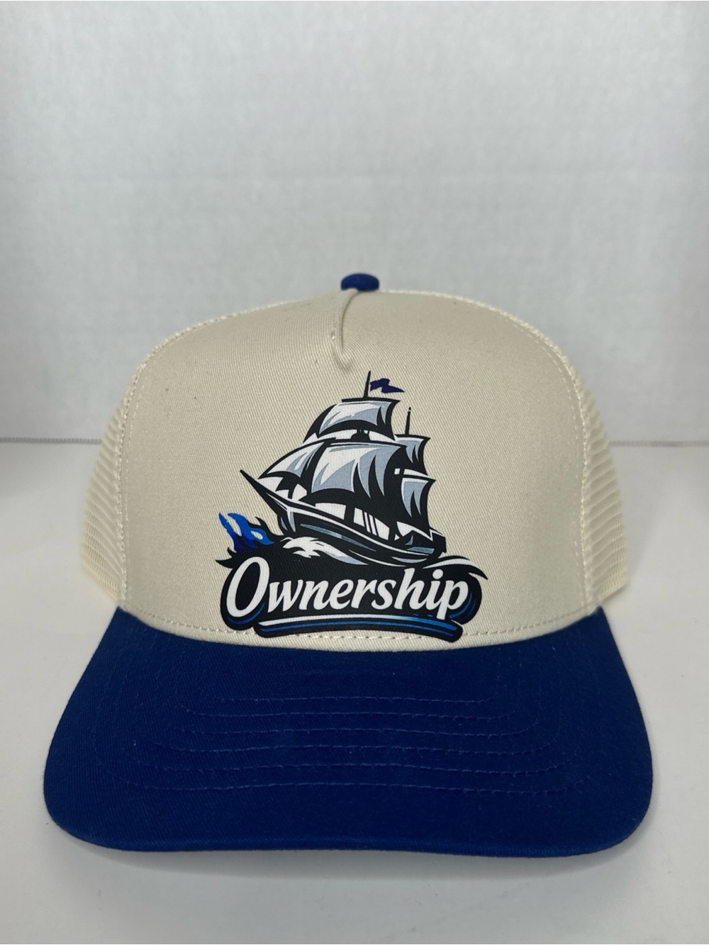 Ownership Sailboat Trucker Hat in Cream and Navy
